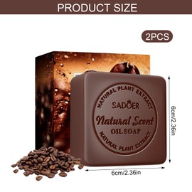 Pack of 2 Solid Soap Coffee, Natural Soap with Essential Oils, 100 g Natural Soap for Hair, Face, Body, Handmade Soap Pieces, Bathing, Showering, Washing, Suitable for All Skin Types