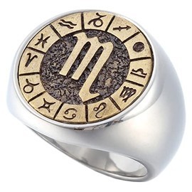 Sinoyp Constellations Rings for Men Solid Back Ring Lucky Scorpio Ring Stainless Steel Jewelry Signet Rings (7)