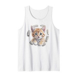 Funny Orange Tabby Cat Torn Fabric Tank Top