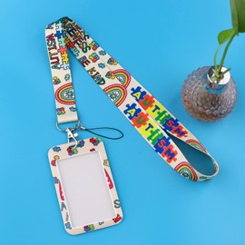 Beemorita Autism Awareness Lanyard with Card Holder, Hidden Disability Lanyard, Cute Rainbow Neck Lanyard Strap for Kids Teachers Teens Adults for Keys ID Badge Name Tag Be Kind Puzzle Key Lanyard