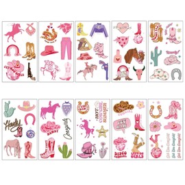 Cowboy Girl Temporary Tattoos for Kids - Cute Cartoon Face Stickers, Western Theme, Safe and Easy to Use Artificial Tattoos, Funny Party Favors