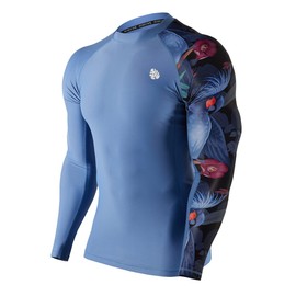 HUGE SPORTS Mens Rash Vest- Rash Guard Long Sleeve Quick Drying Wetsuit Swimming Top for Surfing BJJ Jiu Jitsu(Blue Bird,M)