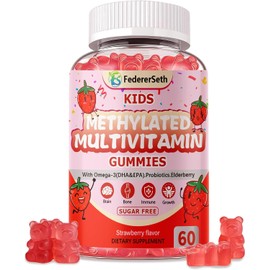 Kids Multivitamin Gummies for Picky Eaters, Methylated Multivitamin for Kids 4+ with Omega 3 DHA EPA, Methylfolate B12, Probiotics, Elderberry, Calcium D3