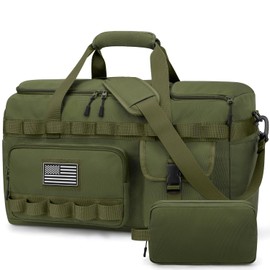ZOMFELT Gym Bags for Men, Tactical Travel Duffle Bag with Removable Dividers & Shoe Compartment, Carry on Weekend Overnight Bag with Wet Pocket for Workout Sports Football Gym, Green