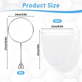 4 Pack Ultra Fine Mesh Strainer Bags, Reusable Food Grade Juice Strainer with 1 Frame Handle Nylon Yogurt Strainer with Zipper for Nut Milk Coffee Butter Juices and Cheese (Small Size)