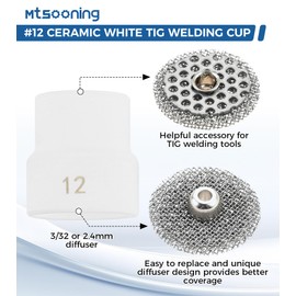 Mtsooning 5 Pack #12 White Ceramic TIG Welding Cups with 3/32" Diffuser Replacement for WP 9/20/25 Series Torches