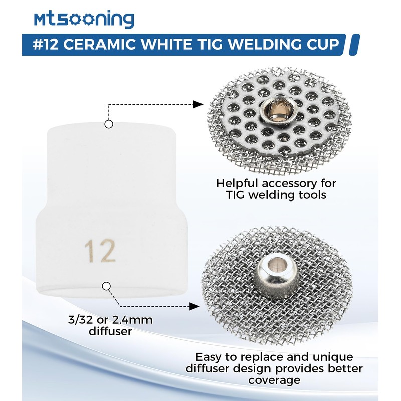 Mtsooning 5 Pack #12 White Ceramic TIG Welding Cups with