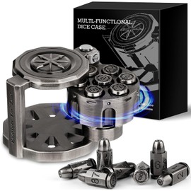 Metal Dice Set for DND with Spinning Revolver Shaped Dice Holder, Polyhedral Bullet Dice Set of 7, Gift for Dungeons and Dragons, Monster Hunters, Sci-Fi, War, RPG MTG Table Games Players (Sliver)