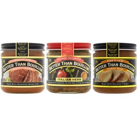 Better Than Bouillon Base Variety Pack, 1 Premium Baked Ham Base, 1 Culinary Collection Italian Herb Base, 1 Premium Turkey Base, 8 Ounce Jars (Pack of 3)