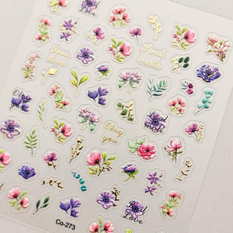 Flower Nail Art Stickers Decals 5D Embossed Spring Floral Nail