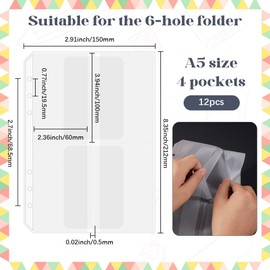 SOFPLATE 12 Sheets A5 Binder Inserts Clear Binder Dividers with Pockets 8.4 x 5.9 Inch 6 Hole Rings PVC Waterproof Four Storage Loose Leaf Bag Protectors for Cutting Dies Stencil Album Stamp DIY Craft
