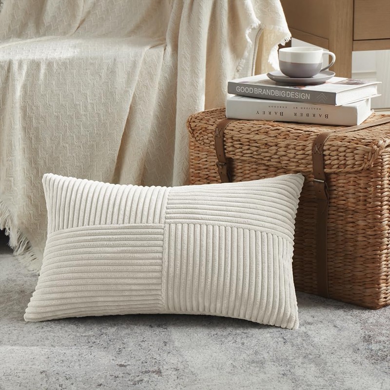 FDTERN Set of 2 Cream Beige Corduroy Christmas Cushion Covers,