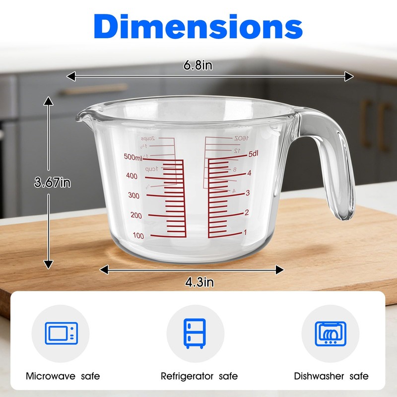BZTT 2-Cup Liquid Glass Measuring Cups 16 OZ for Kitchen
