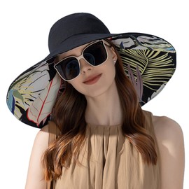Reversible Floral Wide Brim Sun Hats for Women Packable Summer Beach Hat Large UV Protection Hat Bucket Hat