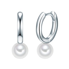Valero Pearls Women's Creole Earrings Sterling Silver 925 Freshwater Cultured Pearls White - Earrings for Women with Freshwater Pearl, Silver