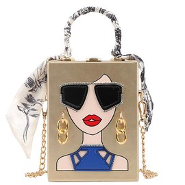 Novelty Unique 3D Lady Face PU Leather Top Handle Satchel Handbags for Women Funky Tote Purse Hobo Crossbody Shoulder bags (Chain Gold)
