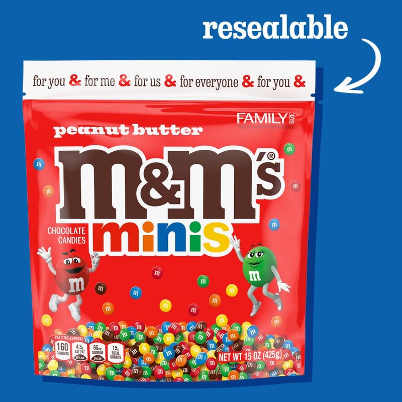 M&M'S Minis Peanut Butter Candy, Family Size, 15 Oz Bulk