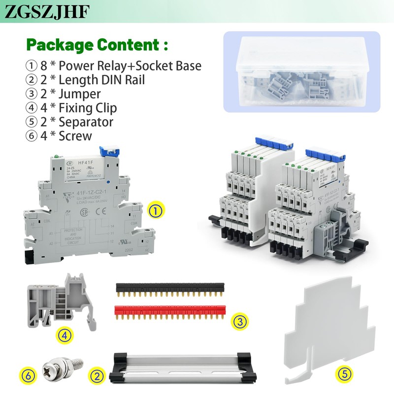 (8 Pcs) 24V Relay Din Rail; Miniature Power Relay; Silm;