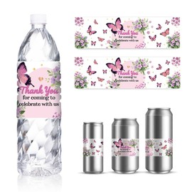 GOMAKERER 30 Blatt Wasserflaschenetiketten Für Hochzeiten, Schmetterlingsblumen Trinkwasserbehälter Etiketten Personalisierte Selbstklebende Wraps Aufkleber Für Wasserflaschen Brautparty Geschenk