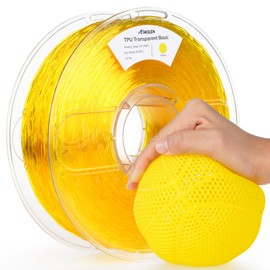AMOLEN 95A TPU 3D Printer Filament 1.75mm, High Hardness & Resilience TPU Transparent Yellow Filament, 1KG Flexible 3D Filament, Dimensional Accuracy +/- 0.02mm, Suitable for Most FDM 3D Printers