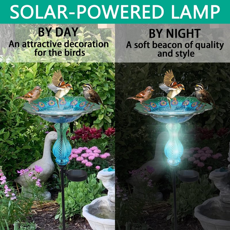 John's Studio Peacock Bird Bath for Outdoor - Glass Bowl