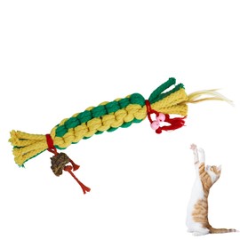 LuckyOpt Cat Chew Toys, Natural Catnip Toys Interactive Cat Rope Toys with Feather & Beads, 22 CM Kitten Teething Toys Cat Chew Sticks Toy for Cat Teeth Cleaning Stress Release (Yellow)