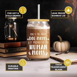 Vanteen Dog Mom Promoted to New Mom Gifts - Pregnancy Gifts for Expecting Moms, 1st time First Time Mom Essentials - Mom to Be Pregnant Friend Presents - 16 Oz Glass Coffee Cup