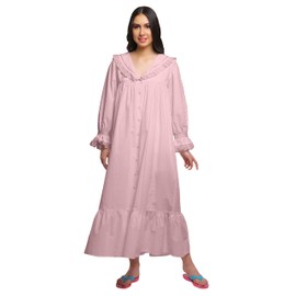Moomaya Button Down Maxi Nightdress Long Sleeve Solid Women’s Cotton Nightwear