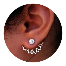 Erimberate Vintage Lotus Flower Ear Jackets Earrings Crystal Flower Studs Earrings Silver Rhinestone Lotus Earrings Two Ways Front Back Earrings Jewelry for Women and Girls Gifts