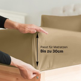 Fitted Sheet 200 x 200 cm Beige 30 cm Base Height – Luxury Fitted Sheet for Single Bed – Fits Mattresses up to 30 cm Height – Soft, Wrinkle-Free and Breathable Bed Sheet – Single Pack