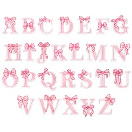 Whaline 26Pcs Pink Bow Iron-On Sew-On Patches Cartoon Alphabet A to Z Heat Transfer Iron Patches Cute Embroidered Cloth Patches Iron on Letters for DIY Crafts Clothing Fabric