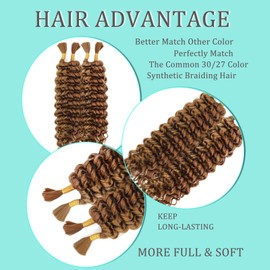 Human Braiding Hair Mix Synthetic Curly Boho Hair for Braiding, 16 Inch Boho Braids 4 Bundles 110g/Bundle Wet and Wavy Deep Wave Bulk Extensions for Black Women (P/30/27, 16 Inch 4 Bundles)