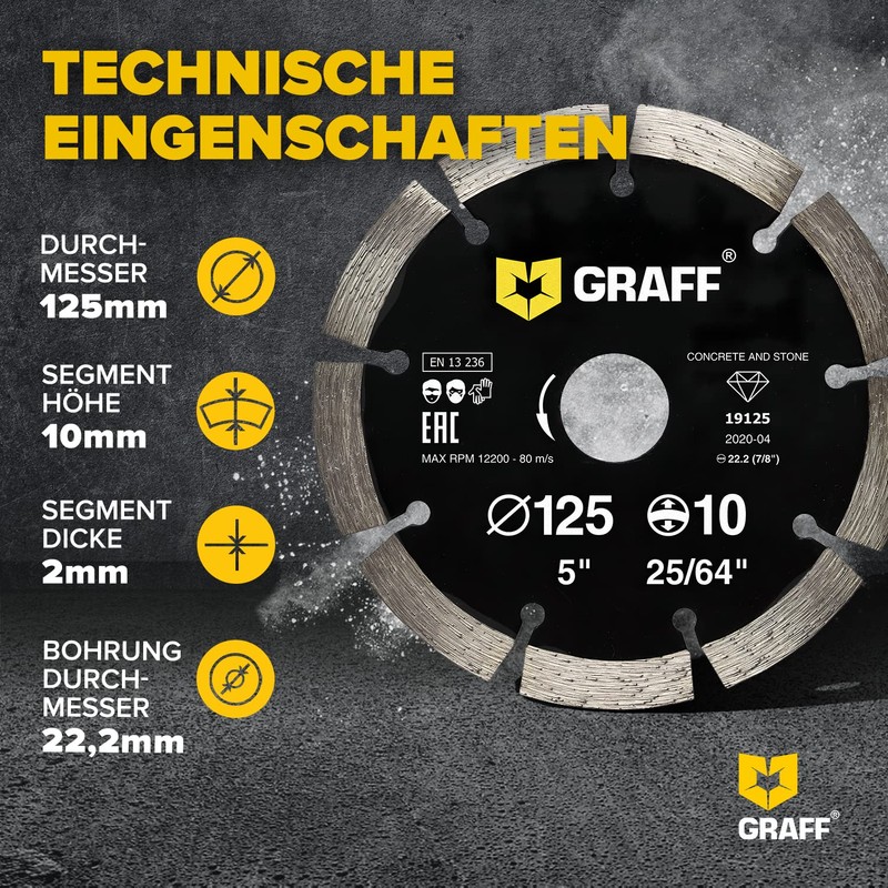 GRAFF Diamond Disc 125 mm for Stone, Concrete, Curb, Natural
