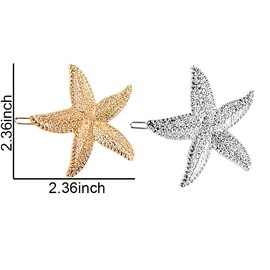 Starfish Hair Clips Beach Hair Barrettes for Women Girls 4pcs Seastar Hair Pins for Teen Girls Mermaid Bobby Pins Summer Hair Accessories for Women Girls (Silver + Gold)