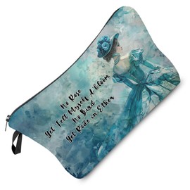Livel lhood Vintage Watercolor Lady Makeup Bag No Rose No Bird Small Organizer Zipper Pouch Dickinson Poem Retro Cosmetic Bag Present for Women Lady Friends