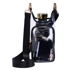 WanderFull® Clear Stadium HydroBag® passend für Wasserflaschenhalter mit Gurt bis zu 900 ml, freihändige Crossbody-Tragetasche mit Handytasche, Trinkglas-Zubehör, schwarzer Rand