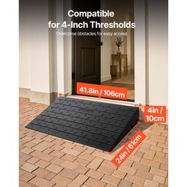 VEVOR 4" Rise Rubber Threshold Ramp, 3 Channels Cord Cover Wheelchair Ramp, No-Slip Surface, 2200 Lbs Load Capacity Rubber Ramp for for Home Doorways Driveways Curb, 41.8" L x 24" W x 4" H