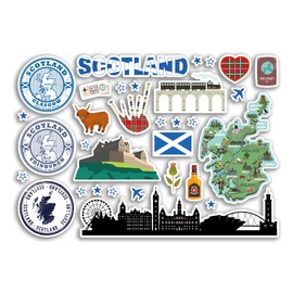 A5 Sticker Sheet Scotland Landmarks Vinyl Stickers - Scottish Map Airport Skyline Stamp Flag Travel Holiday Country City Aesthetic #80388
