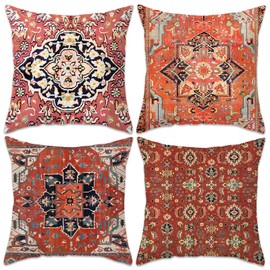 Betadistor Sofa Cushion Covers 45cm x 45cm Set of 4 Bohemian Style Decorative Throw Pillow Covers 18 x18 Inch Square Exotic Pillow Cases for Couch Bedroom Home Office, Exotic Red, 504-0076