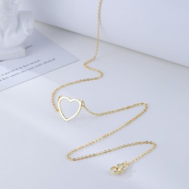 WATEFOER Heart Necklace Women's 18 Carat Gold Plated Heart Pendant Choker Necklace Hollow Heart Necklace Gold Chain with Pendant Simple Necklace Jewellery for Women and Girls, Stainless Steel, No