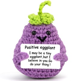 ddLUCK Fridge Magnets with Positive Card, Funny Knitted Wool Eggplant Toy, Refrigerator Magnets Crochet Doll for Kitchen Decor, Cheer Up Gifts for Boys Girls