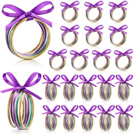 Tondiamo 100 Pcs Mardi Gras Bracelets Glitter Jelly Bangles Filled Jelly Silicone Bracelets with Bowknot Stackable Bracelets Purple Green Gold Bangles for Women Carnival Parade Party Favors Gifts