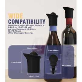 ‌Neepanda Wine Stopper Universal Champagne Stoppers, Precision Flow Control & Leak Proof Design for Wine/Champagne Bottles, BPA-Free Reusable Silicone Wine Corks Wine Accessories (2 Pack, Black)