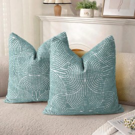 AELS Boho Decorative Textured Throw Pillow Covers 18x18, Modern Mid Century Rainbow Tufted Pillow Case, Farmhouse Rustic Geometric Woven Cushion Case for Bed Couch Sofa, Green