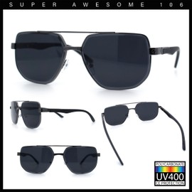 SA106 Mens Luxury Mobster Beveled Edge Lens Metal Rim Fashion Sunglasses Gunmetal - Black