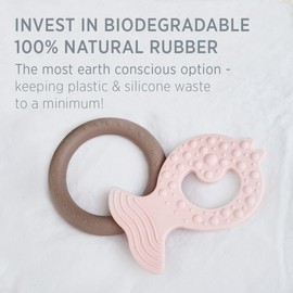 HEVEA Kawan Teething Ring and Fish Teether for Babies - 100% Natural Rubber Soothing Teether Toys, BPA-Free & Vegan, Easy-Grip for Soothing Gums, 2-Pack (Powder Pink & Tan Beige)