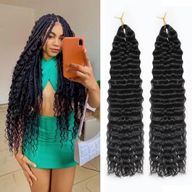 Ocean Wave Crochet Hair 30 Inch 2 Packs Deep Wave Curly Braiding Hair Extensions Synthetic Curly Crochet Hair For Black Women(30inch, 2pack, 1b)