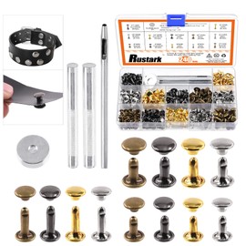 Rustark 240 Sets Leather Rivets Kit 3 Sizes 4 Colors Double Cap Rivet Tubular Metal Studs with Setting Tools Kit for DIY Leather Craft (8x8mm, 8x12mm, 10x10mm)