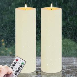 Zevanor 4" x 12" Flameless LED Waterproof Remote Pillar Candles, Timer Battery Operated Flickering Large Plastic Ivory Outdoor Candles (Long Lasting 420 Hours, Pack of 2)