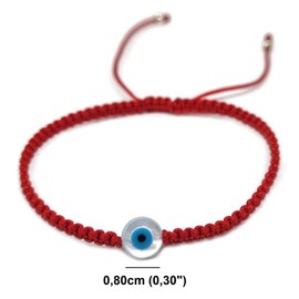 MYSTIC JEWELS By Dalia Red Macrome Thread Bracelet with Mother of Pearl and Turkish Eye Protection Good Luck, Cotton,